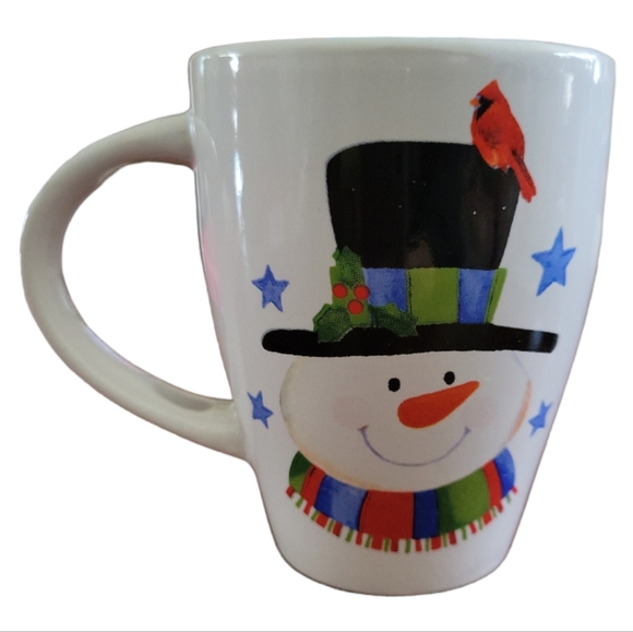 Vtg Cup Mug Ceramic Snowman Cardinal Christmas Winter - Picture 2 of 5